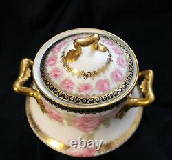 Rare Haviland #55 President Mckinley Sugar Bowl Exquisite! Drop Rose Gold Trim