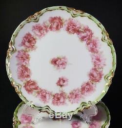 Rare Haviland Limoges China Schleiger 55 Drop Rose Green Trim 7 Bread Plates