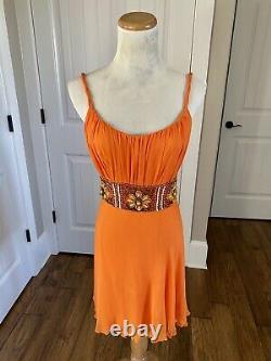 Rare Helen Rose Vintage Orange Silk Chiffon Beaded Cocktail Dress Hollywood 60's