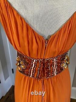 Rare Helen Rose Vintage Orange Silk Chiffon Beaded Cocktail Dress Hollywood 60's