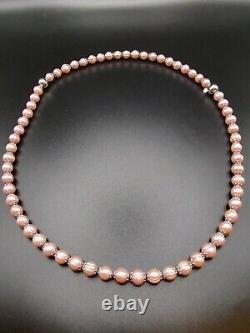 Rare Honora 27 Cultured Rose Pink Pearl 8mm Sterling Silver Flower Cap Necklace
