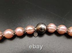 Rare Honora 27 Cultured Rose Pink Pearl 8mm Sterling Silver Flower Cap Necklace