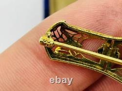 Rare Krementz 14K Rose Gold Amethyst Filigree Green Black Enamel Brooch Pin