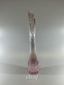 Rare LE Smith Viking Glass Swung Vase Thistle Pink Iridescent Ribbed Column 18