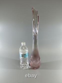 Rare LE Smith Viking Glass Swung Vase Thistle Pink Iridescent Ribbed Column 18