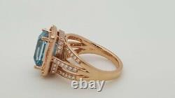 Rare Levian Couture 18k Rose Gold Emerald Cut Blue Zircon & Round Diamond Ring