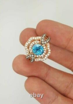 Rare Levian Couture 18k Rose Gold Oval Blue Zircon & Round Diamond Flower Ring