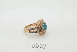 Rare Levian Couture 18k Rose Gold Oval Blue Zircon & Round Diamond Flower Ring
