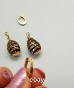 Rare Made in Italy Damiani Spiral Teardrop 18K Rose gold Onyx Jacket Earrings