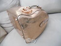 Rare! Michael Kors Rose Gold Mirror/metallic Pvc/leather Grayson Satchel Bag