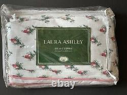 Rare! NEW LAURA ASHLEY Floral Vintage QUEEN DUVET Bed COVER Pink ROSES STRIPES