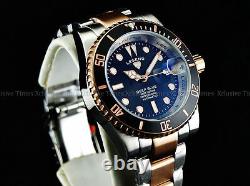 Rare New Legend Men's Deep Blue Diver Auto Sapphitek BLK Dial 18KRG IP SS Watch