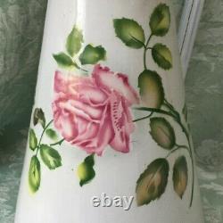 Rare Old PINK ROSE French ENAMELWARE BODY PITCHER Country Farm Delight 15.25H