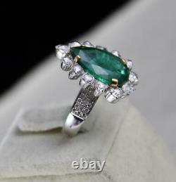 Rare Old Rose Cut CZ & Green Pear Cut Emerald 14.83CTW Engagement 925 SS Ring