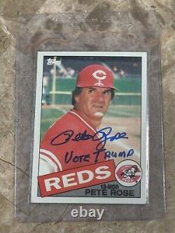 Rare PETE ROSE Signed VOTE TRUMP Card 1985 Topps