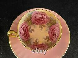 Rare PINK Aynsley Pink Rose Brocade Cup & Saucer