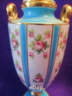 Rare Pair of MINTON Porcelain Vases with cover Pink Rose Bouquets