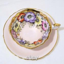 Rare Paragon Anemones on Gold Peach Background Pink Tea Cup & Saucer