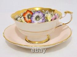 Rare Paragon Anemones on Gold Peach Background Pink Tea Cup & Saucer