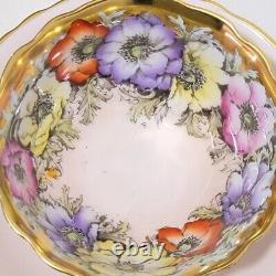 Rare Paragon Anemones on Gold Peach Background Pink Tea Cup & Saucer