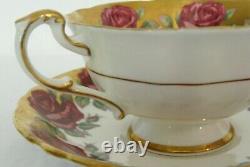 Rare Paragon Pink Red Cabbage Rose Gilded Gold Footed Cup & Saucer