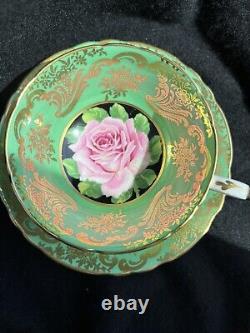 Rare Paragon Pink Rose Gold Decorated Green Tea Cup & Saucer