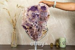 Rare Pink Amethyst Geode on Rotating Stand, Large Brazilian Rose Amethyst