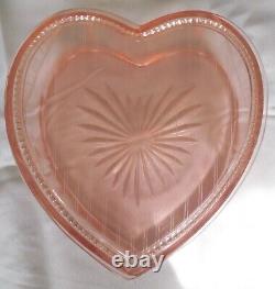 Rare Pink etched Depression Covered Heart Dresser Box