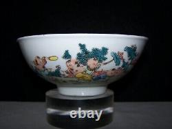Rare Qing 19th Tongzhi Famille Rose Mk Bowl Chinese Porcelain Boys Playing