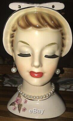 Rare RELCO Lady Head Vase, 8 Tall, Pink Rose