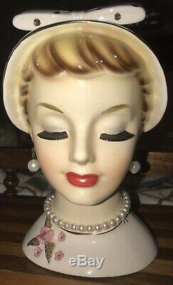 Rare RELCO Lady Head Vase, 8 Tall, Pink Rose