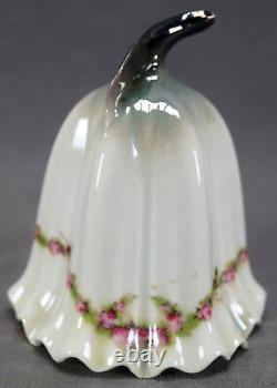 Rare RS Prussia Pink Rose Garland & Green Luster Porcelain Bell C. 1880-1910