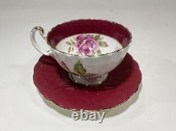 Rare Red Aynsley Teacup With Pink Cabbage Roses Tea Cup