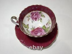 Rare Red Aynsley Teacup With Pink Cabbage Roses Tea Cup