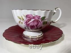 Rare Red Aynsley Teacup With Pink Cabbage Roses Tea Cup