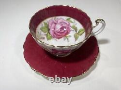 Rare Red Aynsley Teacup With Pink Cabbage Roses Tea Cup