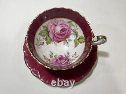 Rare Red Aynsley Teacup With Pink Cabbage Roses Tea Cup