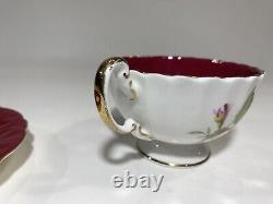 Rare Red Aynsley Teacup With Pink Cabbage Roses Tea Cup