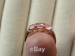 Rare Rose Pink Spinel Natural Trilogy & Diamond 10K Yellow Gold Ring Size J-K/5