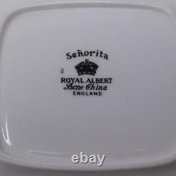 Rare Royal Albert SENORITA Red Rose & Black Lace Square Dish with Handles 1950s