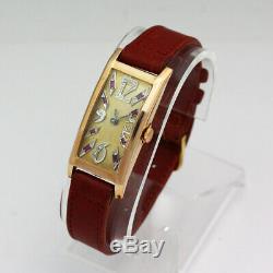 Rare Ruby & Diamond Dial Vintage 14K Rose Gold Longines 17J 9L Wristwatch
