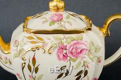 Rare Sadler Cube Teapot Cabbage Pink Rose Gold 1949 with Cream & Sugar