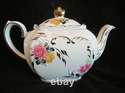 Rare Sadler Tepot #2897 1930's-40's Cubed Shape Pink &Yellow Roses Gold Accents