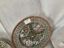 Rare Set of 6 Reticulated 7 Rose Medallion Famille 19c. Plates