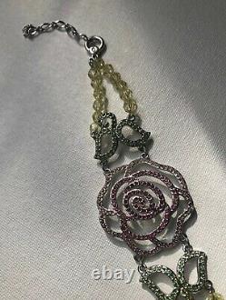 Rare Silver Pink Rose Belle Disney Swarovski Crystal Beauty & Beast Bracelet