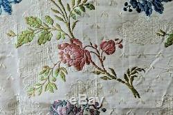 Rare Stunning French Antique 18thC Silk Rose Brocade FabricL-39 X W-13