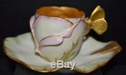 Rare T & V Limoges Porcelain Art Nouveau Flower (Rose) Cup and Saucer
