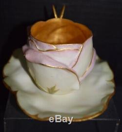 Rare T & V Limoges Porcelain Art Nouveau Flower (Rose) Cup and Saucer