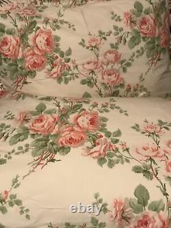 Rare! VTG Laura Ashley Country Roses Pink Floral Ruffled Pair STD Pillow Shams