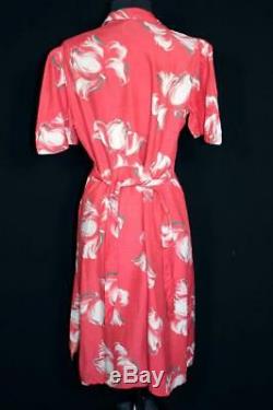 Rare Vintage 1940's Wwii Era Rose Pink Red Silky Rayon Floral Print Robe Size 8